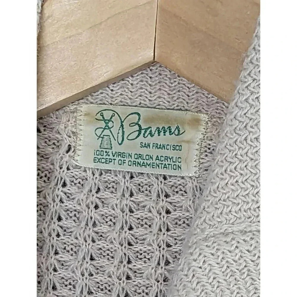Vintage Bams San Francisco Beige Waffle Knit Open Front Cardigan - Picture 2 of 8